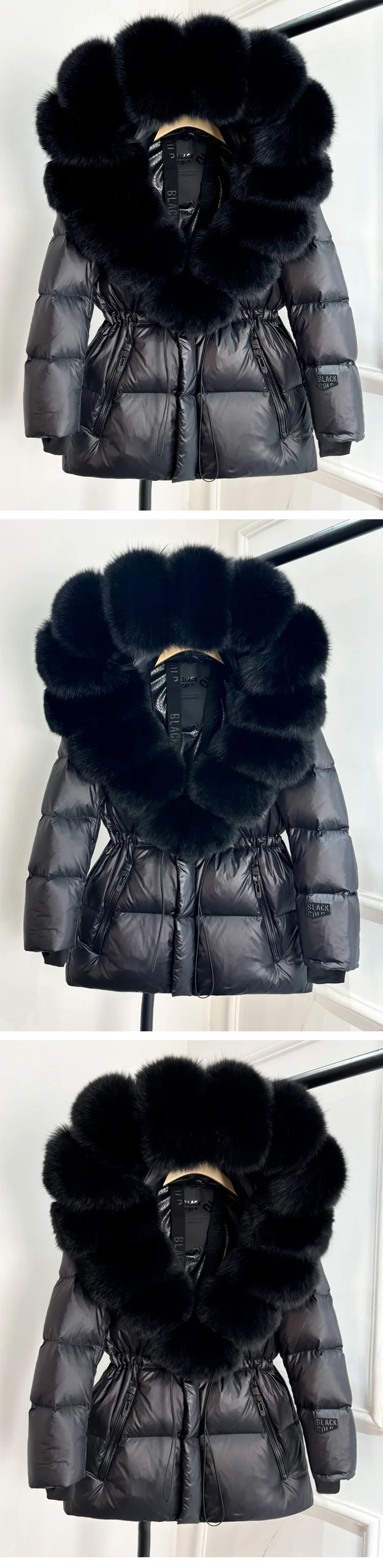 2025 New Winter Glossy Waterproof Puffer Coat Women Real Fox Fur Hooded Belted Thick Warm 90% White Goose Down Mid Long Jacket