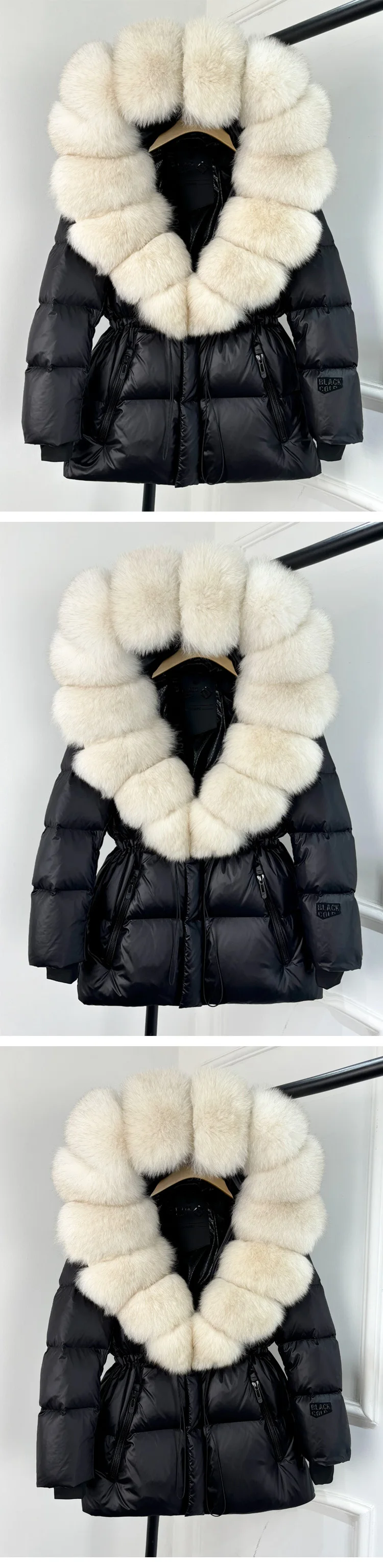 2025 New Winter Glossy Waterproof Puffer Coat Women Real Fox Fur Hooded Belted Thick Warm 90% White Goose Down Mid Long Jacket