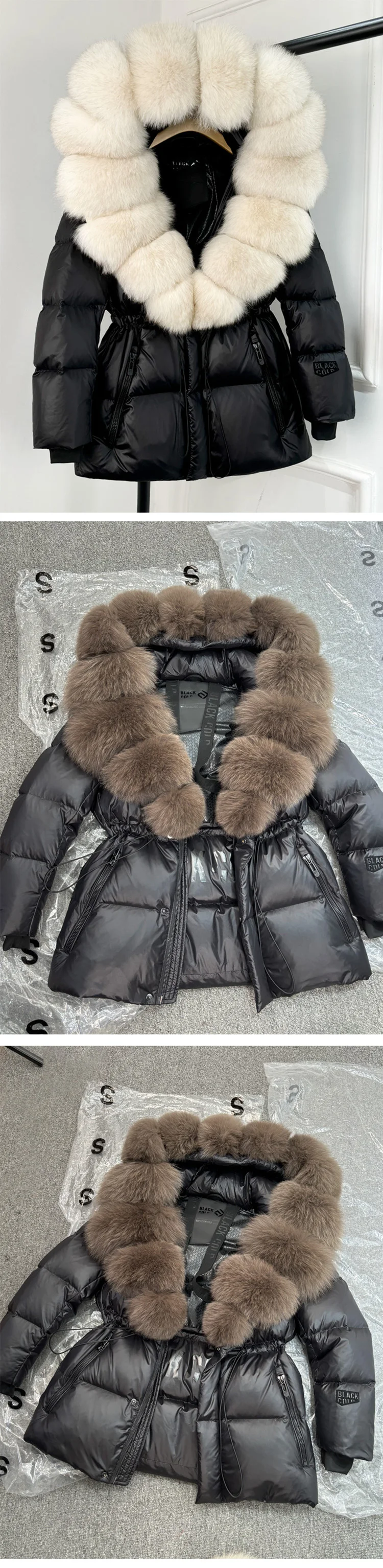 2025 New Winter Glossy Waterproof Puffer Coat Women Real Fox Fur Hooded Belted Thick Warm 90% White Goose Down Mid Long Jacket