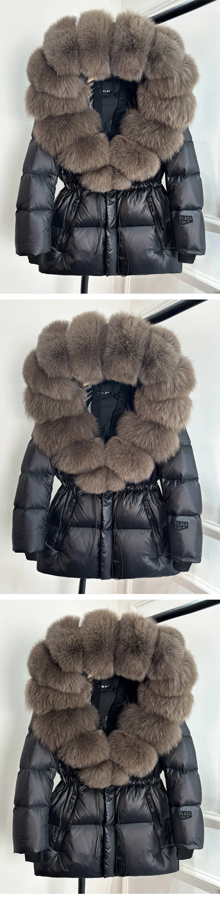 2025 New Winter Glossy Waterproof Puffer Coat Women Real Fox Fur Hooded Belted Thick Warm 90% White Goose Down Mid Long Jacket