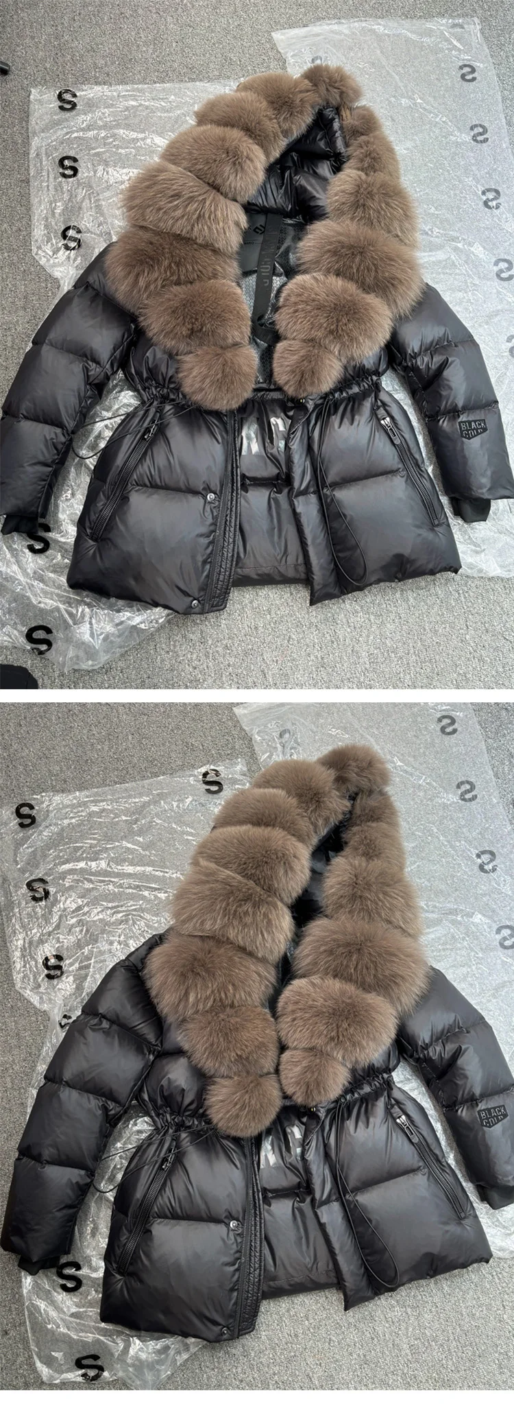 2025 New Winter Glossy Waterproof Puffer Coat Women Real Fox Fur Hooded Belted Thick Warm 90% White Goose Down Mid Long Jacket