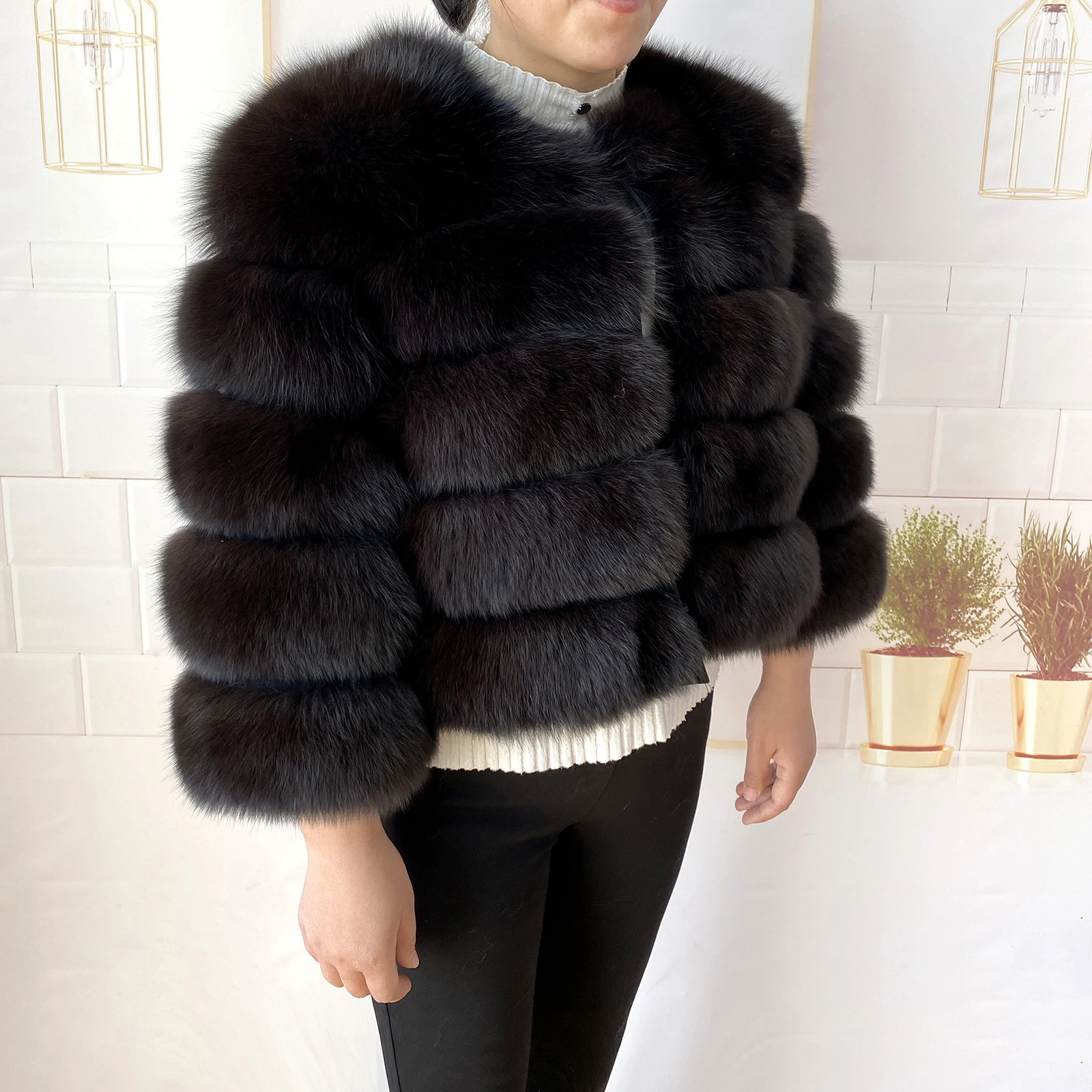 Real Fur Coat Women's Winter Warm Natural Fox Fur Coat High Quality LAN Fox Luxury Fashion 50cm Short Jacket Wholesale Hot 2023
