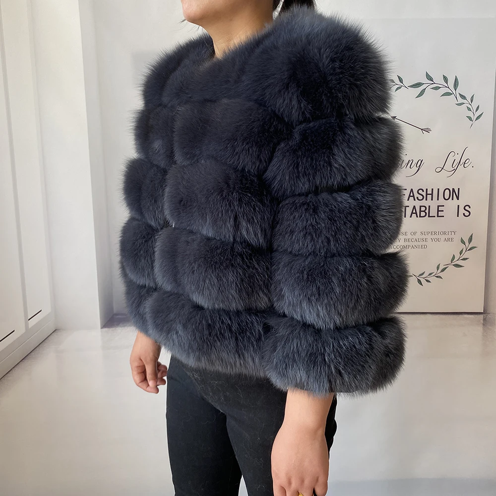 Real Fur Coat Women's Winter Warm Natural Fox Fur Coat High Quality LAN Fox Luxury Fashion 50cm Short Jacket Wholesale Hot 2023