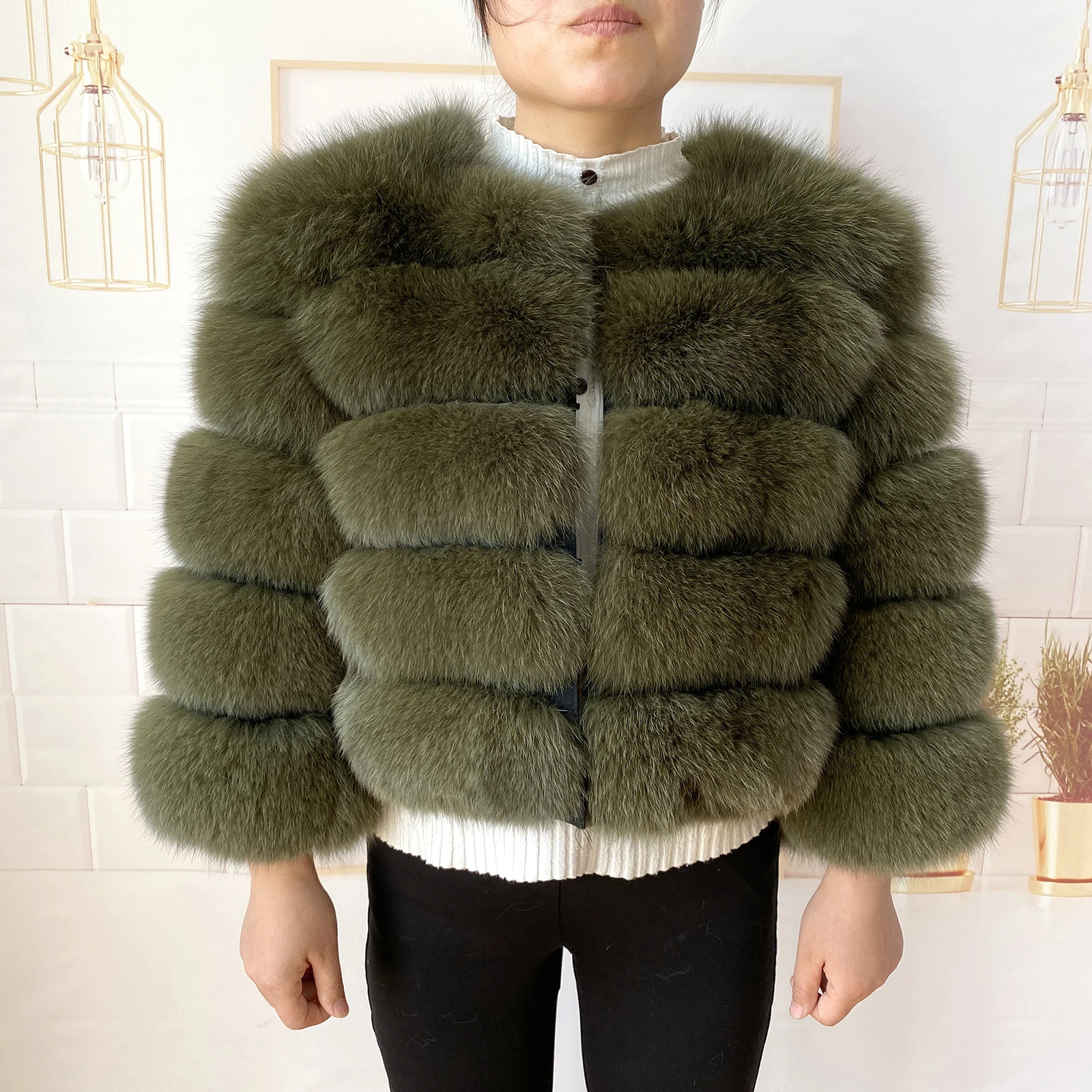 Real Fur Coat Women's Winter Warm Natural Fox Fur Coat High Quality LAN Fox Luxury Fashion 50cm Short Jacket Wholesale Hot 2023