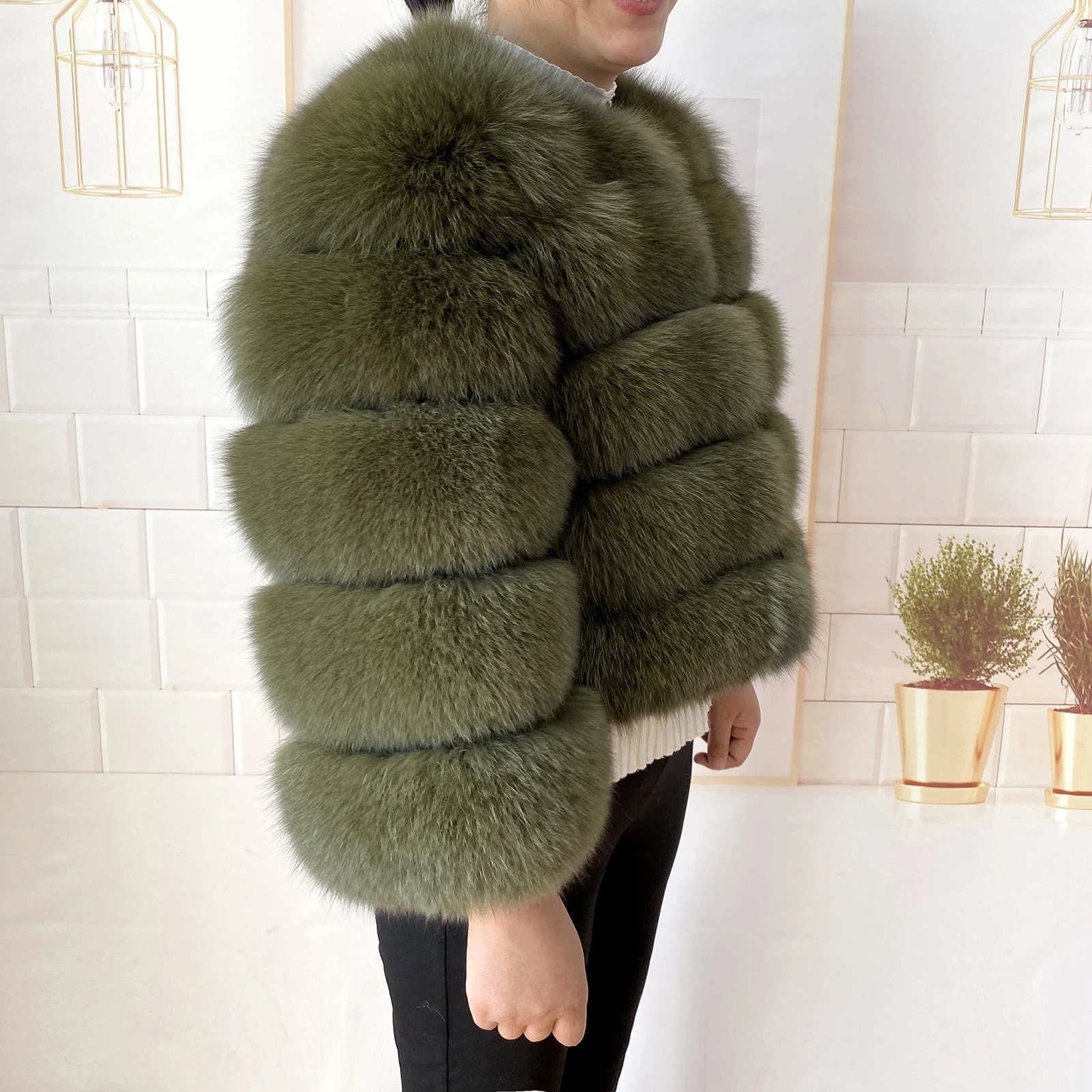 Real Fur Coat Women's Winter Warm Natural Fox Fur Coat High Quality LAN Fox Luxury Fashion 50cm Short Jacket Wholesale Hot 2023
