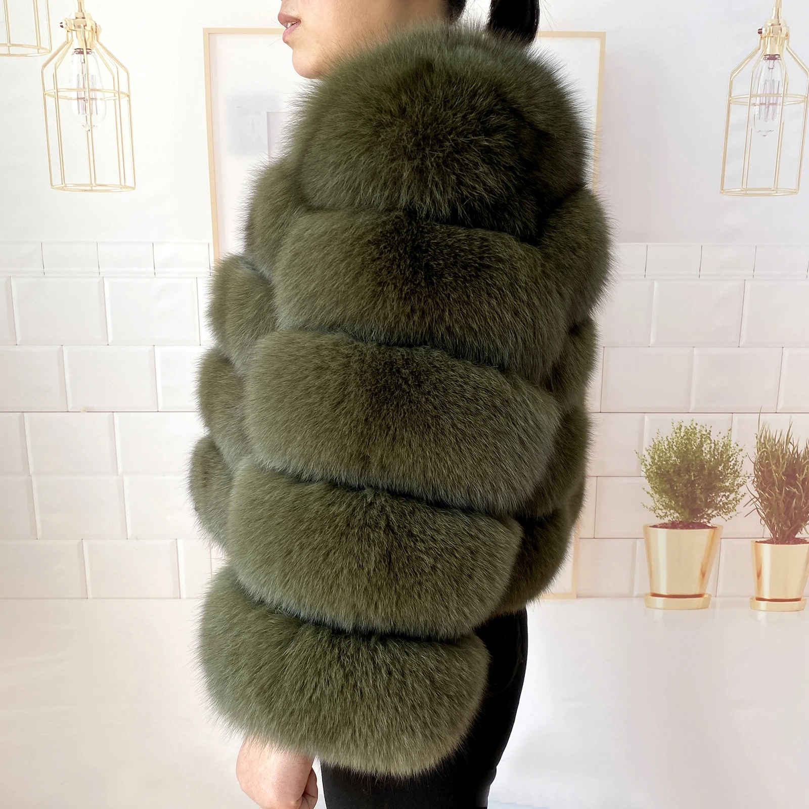 Real Fur Coat Women's Winter Warm Natural Fox Fur Coat High Quality LAN Fox Luxury Fashion 50cm Short Jacket Wholesale Hot 2023