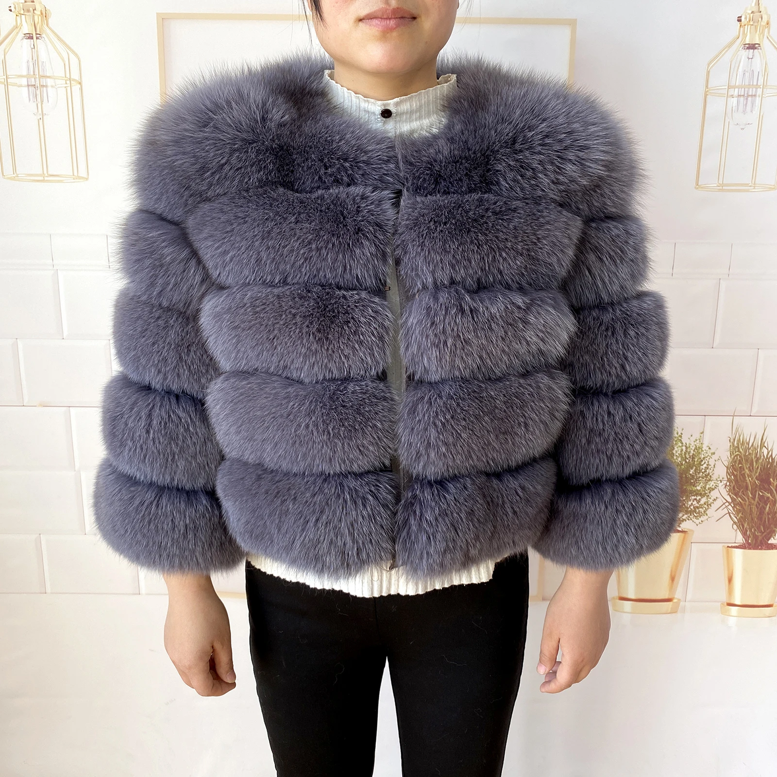 Real Fur Coat Women's Winter Warm Natural Fox Fur Coat High Quality LAN Fox Luxury Fashion 50cm Short Jacket Wholesale Hot 2023