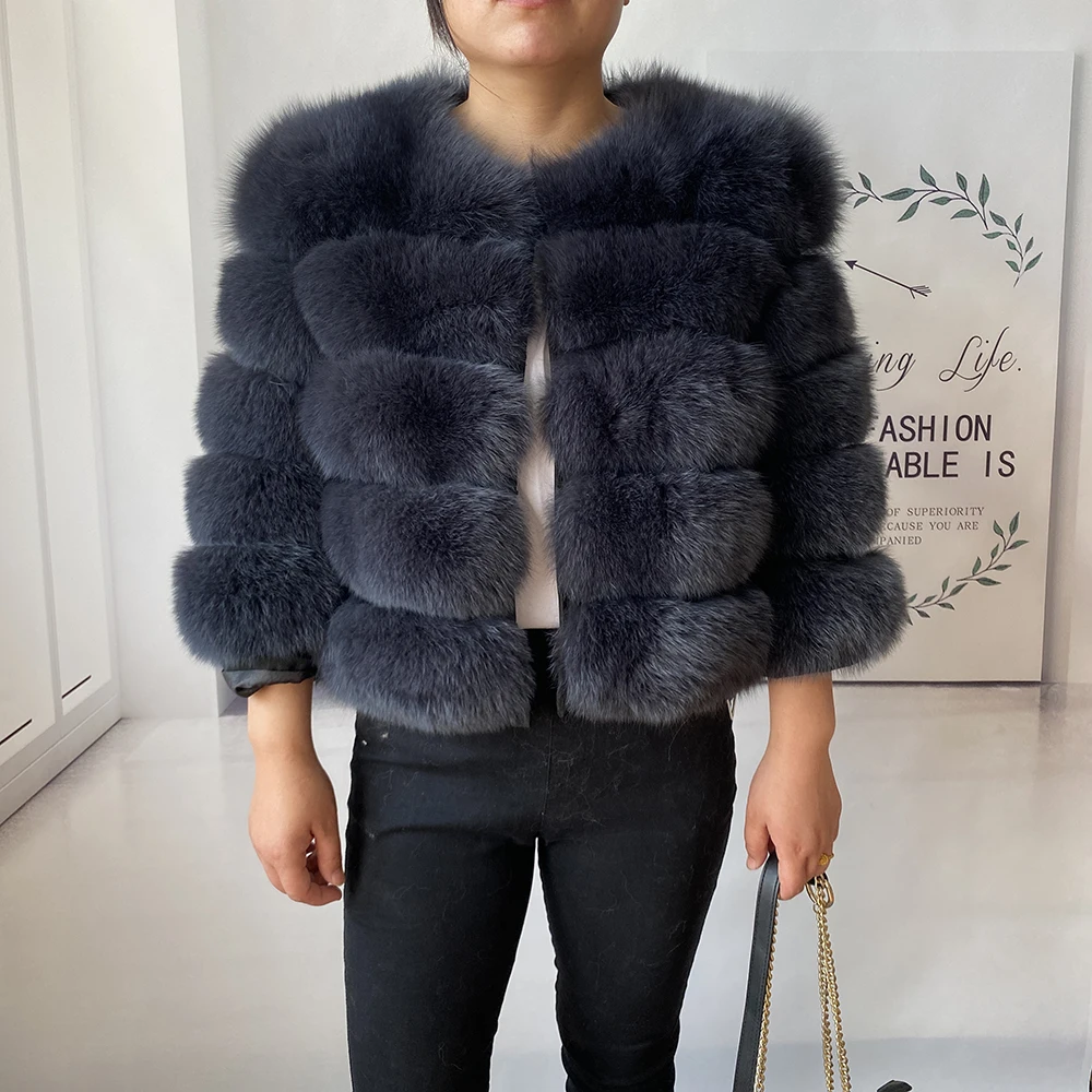 Real Fur Coat Women's Winter Warm Natural Fox Fur Coat High Quality LAN Fox Luxury Fashion 50cm Short Jacket Wholesale Hot 2023