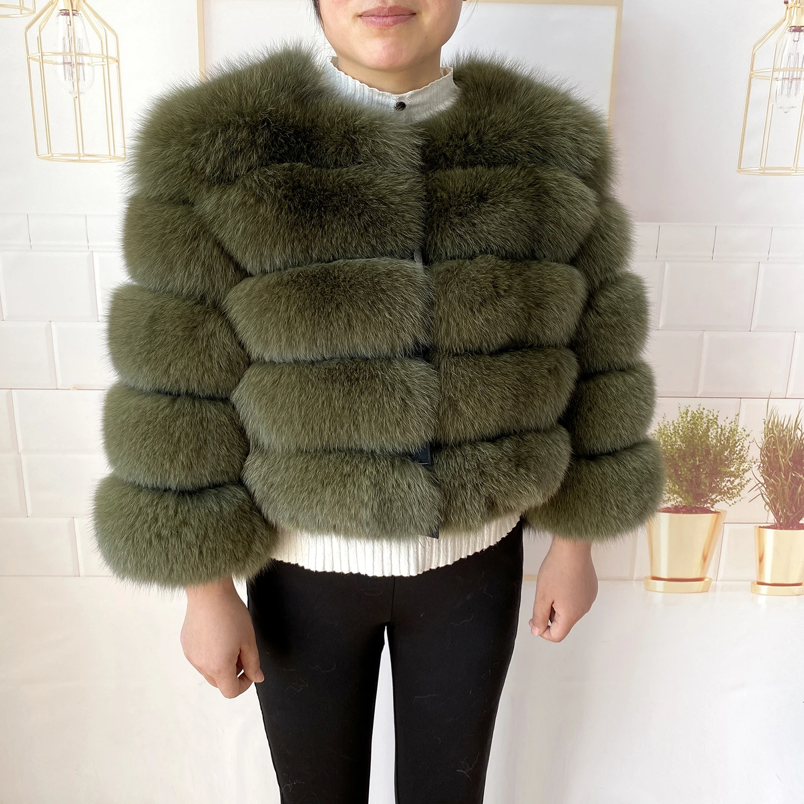 Real Fur Coat Women's Winter Warm Natural Fox Fur Coat High Quality LAN Fox Luxury Fashion 50cm Short Jacket Wholesale Hot 2023