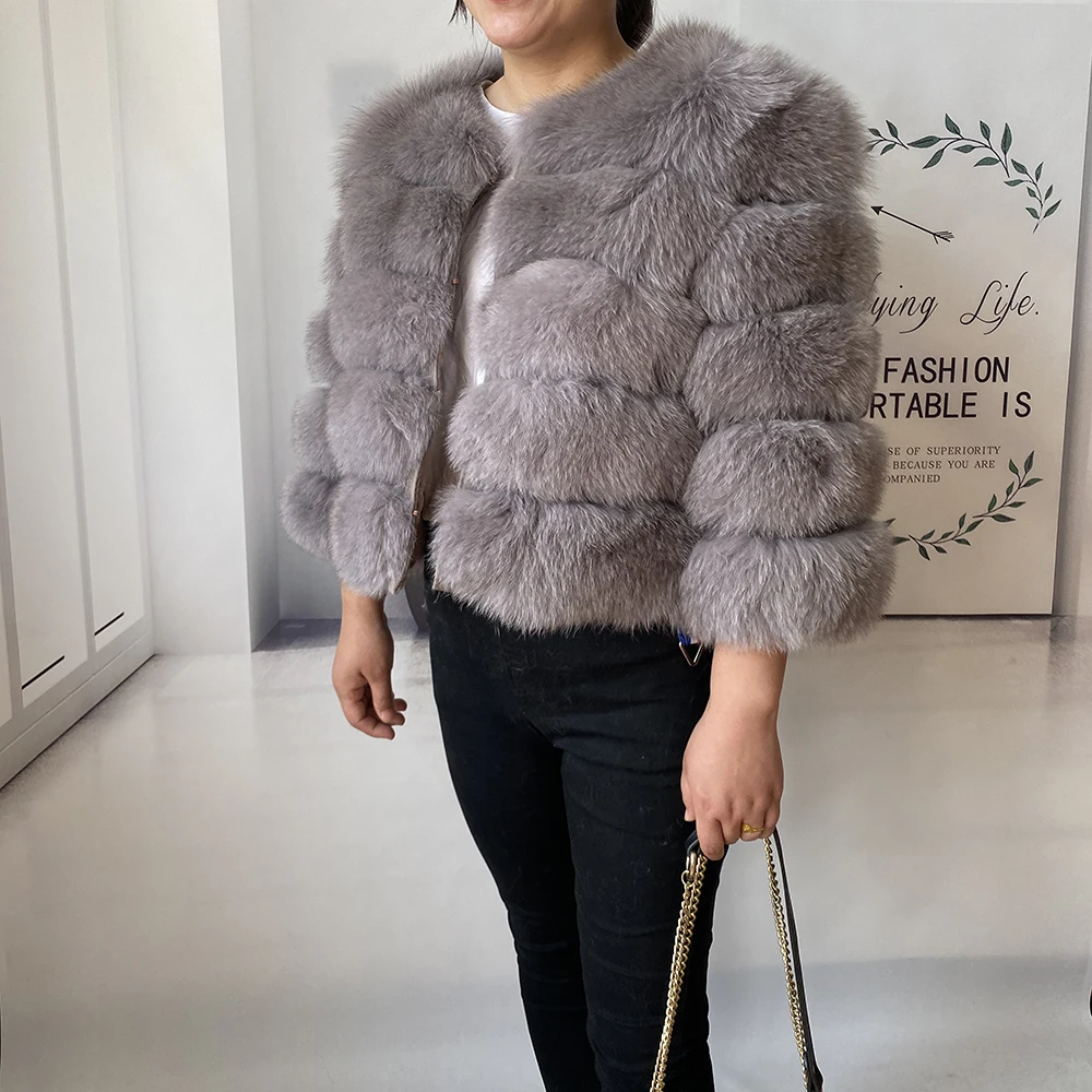 Real Fur Coat Women's Winter Warm Natural Fox Fur Coat High Quality LAN Fox Luxury Fashion 50cm Short Jacket Wholesale Hot 2023
