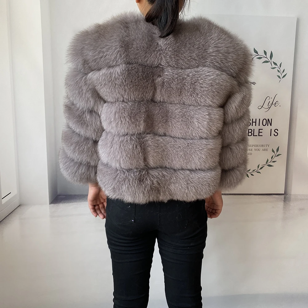 Real Fur Coat Women's Winter Warm Natural Fox Fur Coat High Quality LAN Fox Luxury Fashion 50cm Short Jacket Wholesale Hot 2023