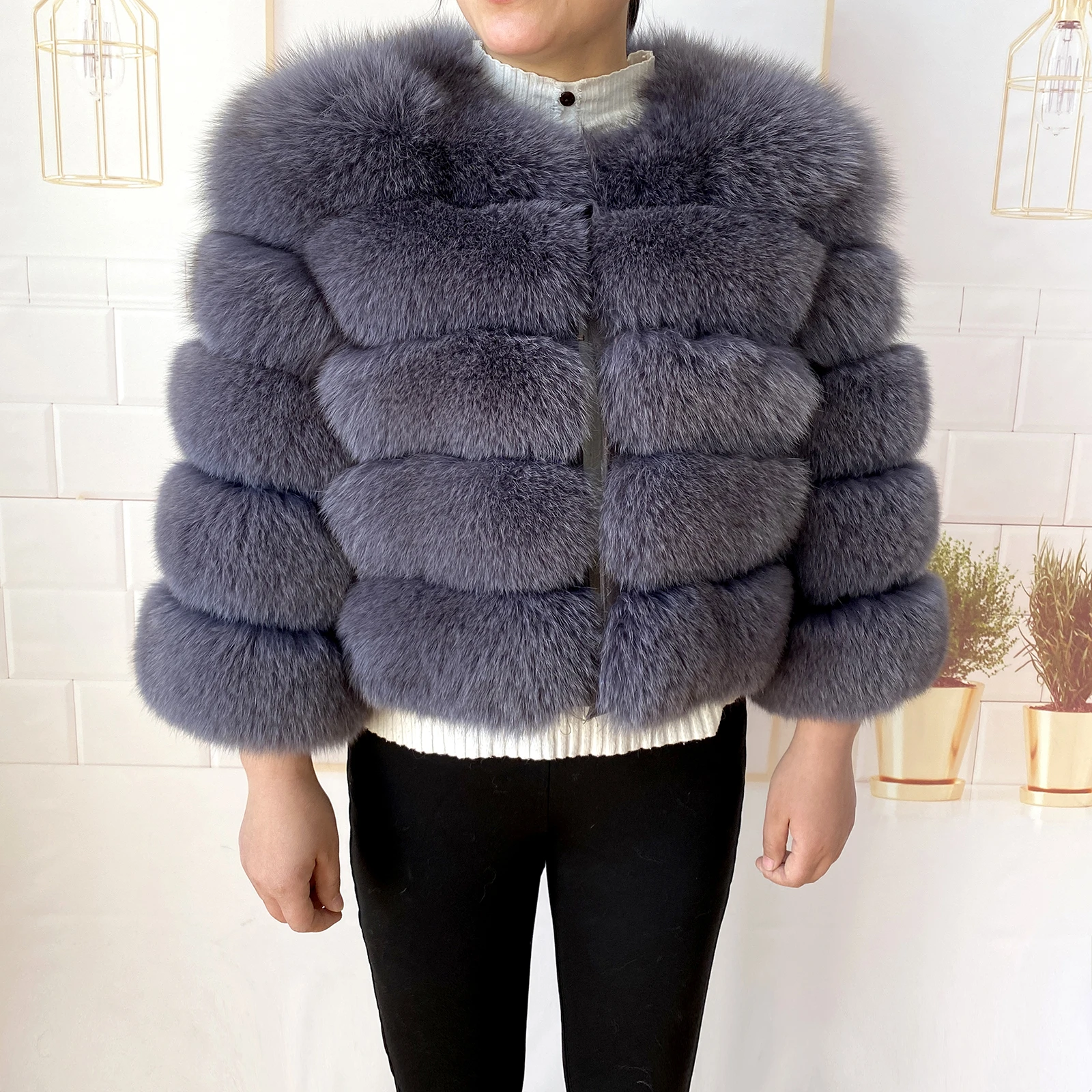 Real Fur Coat Women's Winter Warm Natural Fox Fur Coat High Quality LAN Fox Luxury Fashion 50cm Short Jacket Wholesale Hot 2023