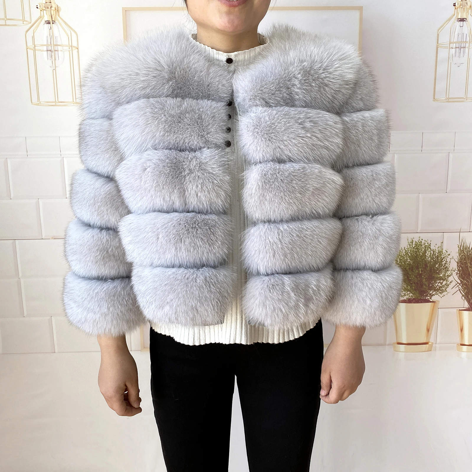 Real Fur Coat Women's Winter Warm Natural Fox Fur Coat High Quality LAN Fox Luxury Fashion 50cm Short Jacket Wholesale Hot 2023