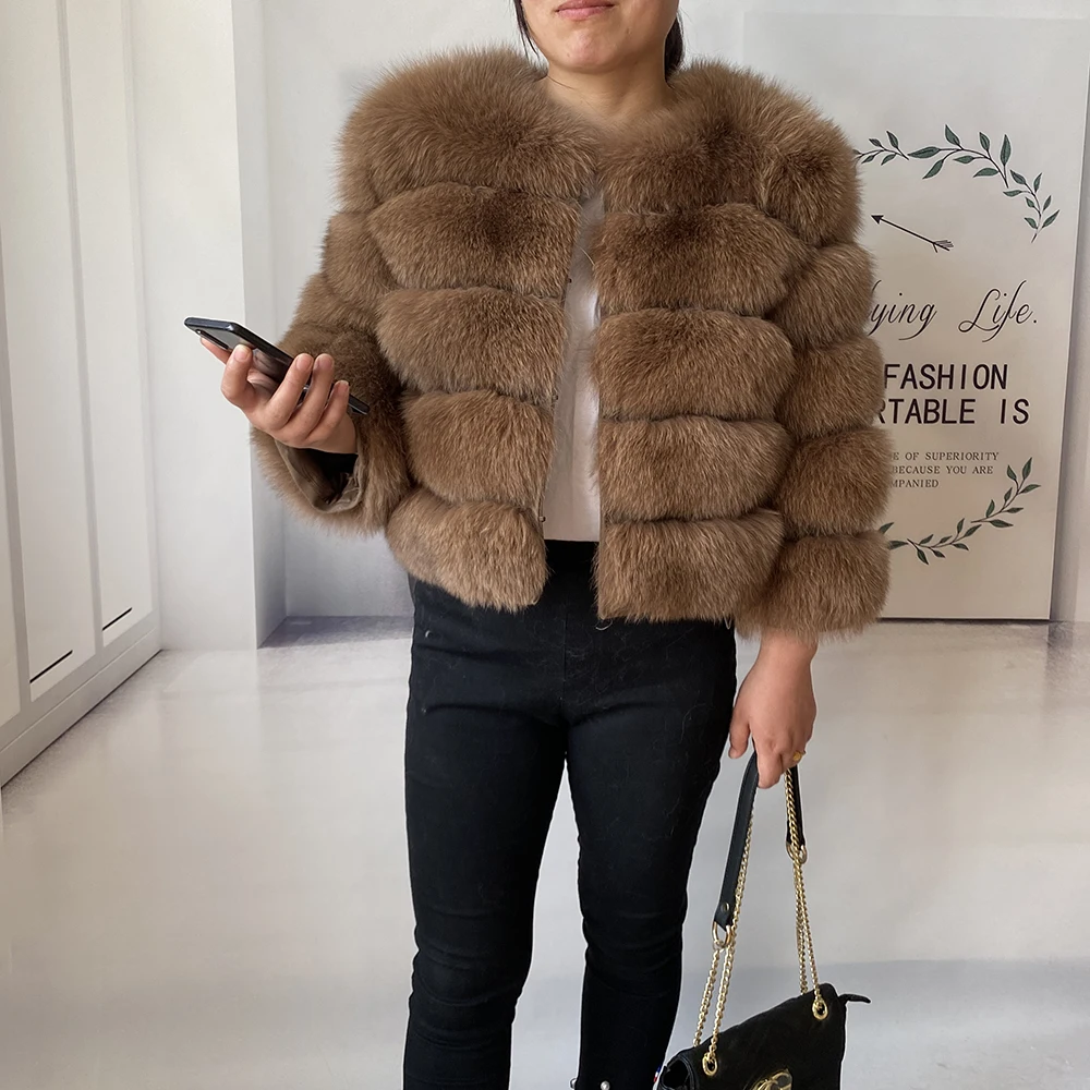 Real Fur Coat Women's Winter Warm Natural Fox Fur Coat High Quality LAN Fox Luxury Fashion 50cm Short Jacket Wholesale Hot 2023