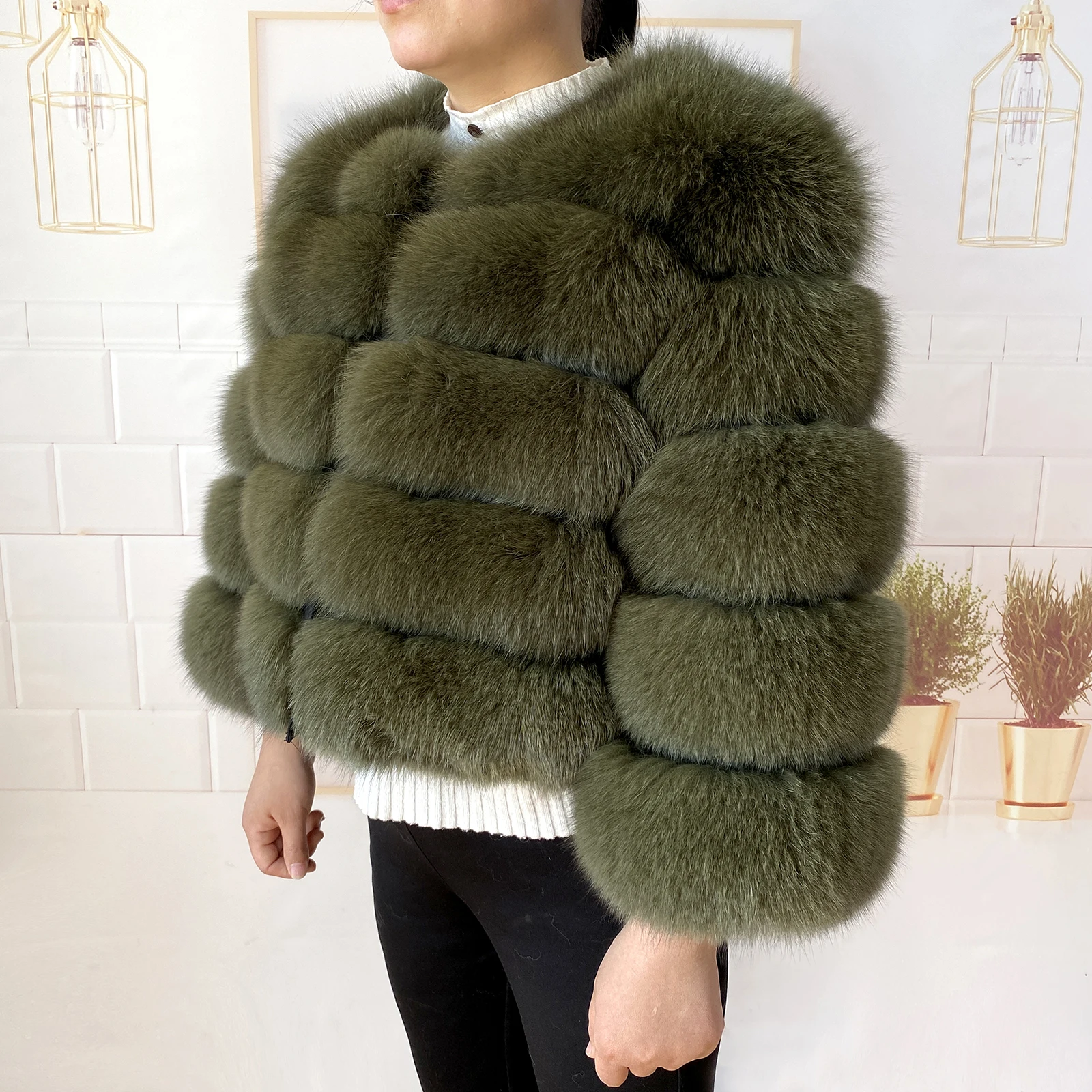 Real Fur Coat Women's Winter Warm Natural Fox Fur Coat High Quality LAN Fox Luxury Fashion 50cm Short Jacket Wholesale Hot 2023