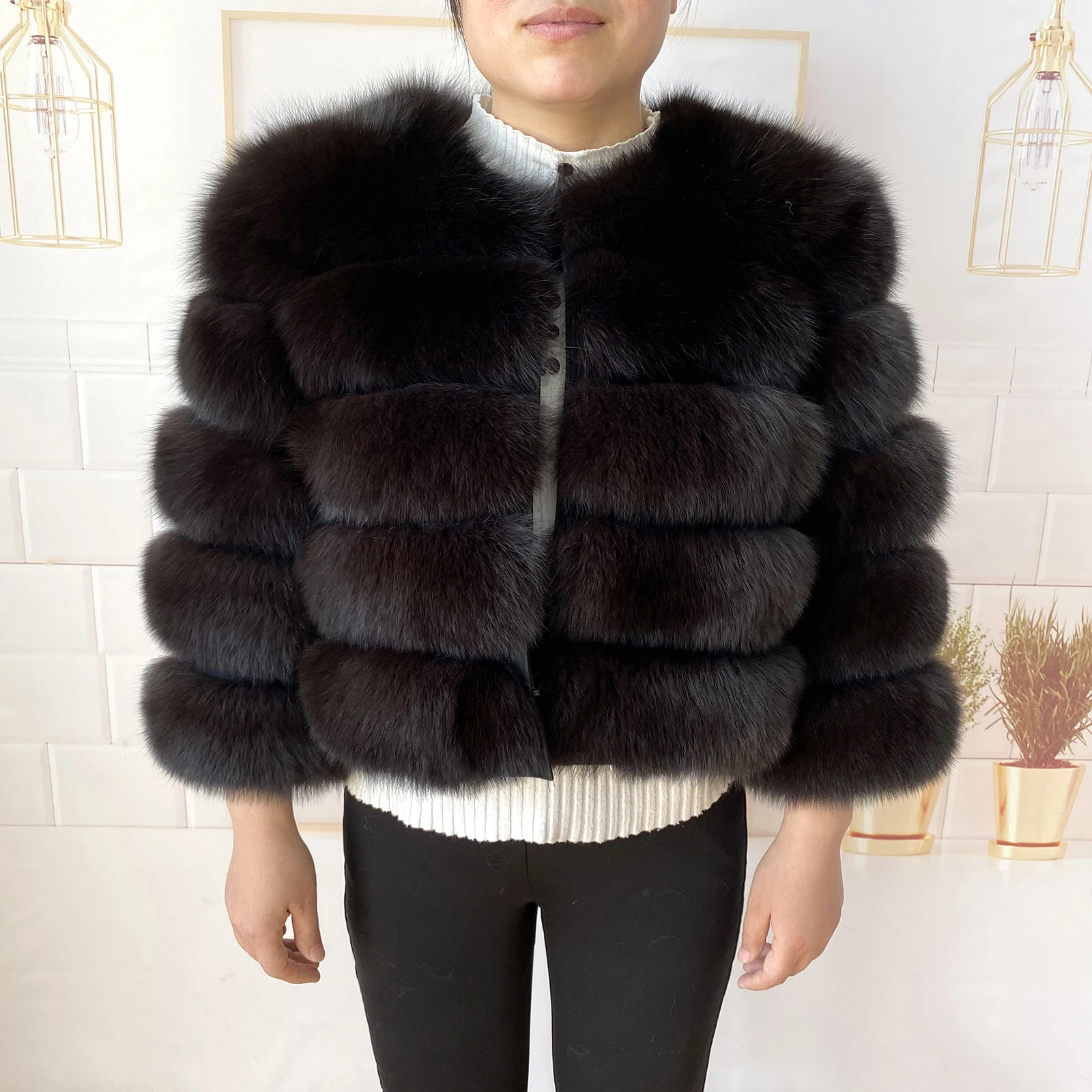 Real Fur Coat Women's Winter Warm Natural Fox Fur Coat High Quality LAN Fox Luxury Fashion 50cm Short Jacket Wholesale Hot 2023
