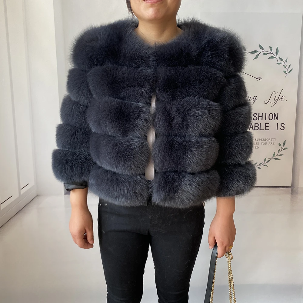 Real Fur Coat Women's Winter Warm Natural Fox Fur Coat High Quality LAN Fox Luxury Fashion 50cm Short Jacket Wholesale Hot 2023