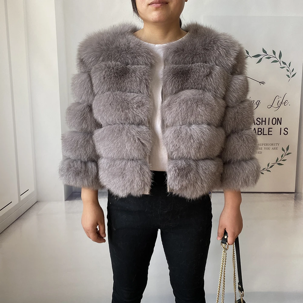 Real Fur Coat Women's Winter Warm Natural Fox Fur Coat High Quality LAN Fox Luxury Fashion 50cm Short Jacket Wholesale Hot 2023