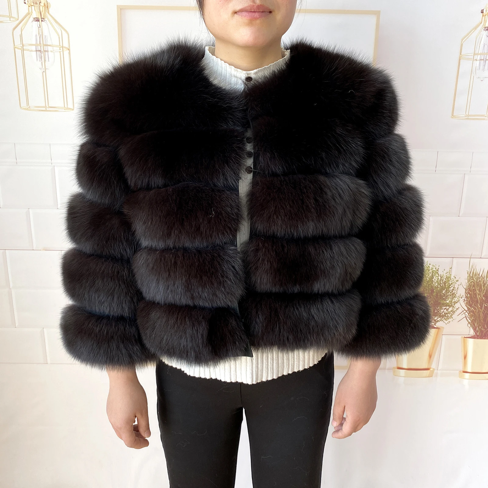 Real Fur Coat Women's Winter Warm Natural Fox Fur Coat High Quality LAN Fox Luxury Fashion 50cm Short Jacket Wholesale Hot 2023