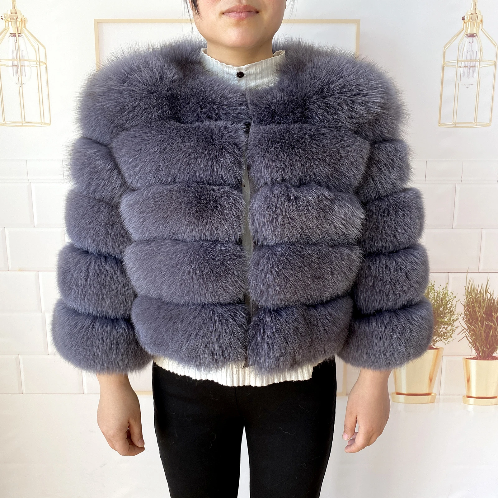 Real Fur Coat Women's Winter Warm Natural Fox Fur Coat High Quality LAN Fox Luxury Fashion 50cm Short Jacket Wholesale Hot 2023
