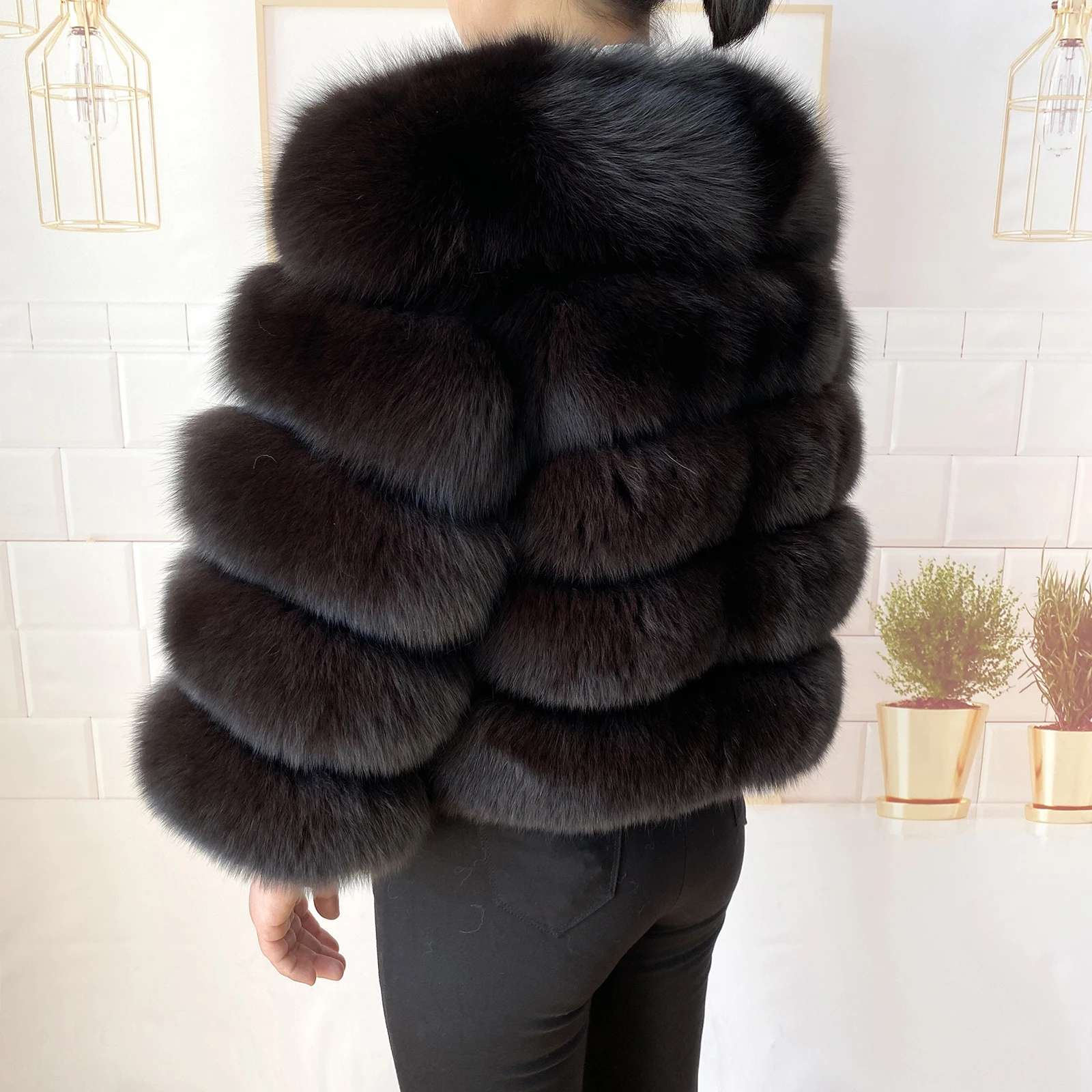 Real Fur Coat Women's Winter Warm Natural Fox Fur Coat High Quality LAN Fox Luxury Fashion 50cm Short Jacket Wholesale Hot 2023