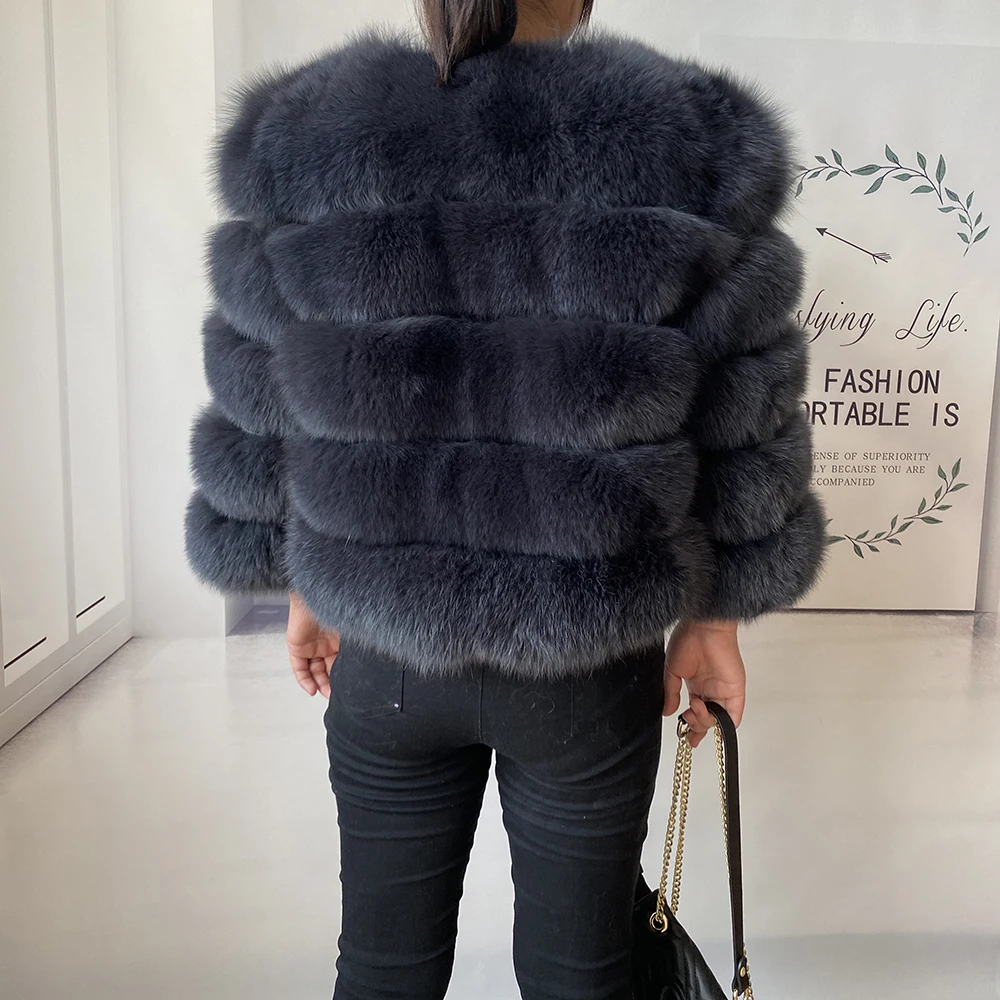Real Fur Coat Women's Winter Warm Natural Fox Fur Coat High Quality LAN Fox Luxury Fashion 50cm Short Jacket Wholesale Hot 2023
