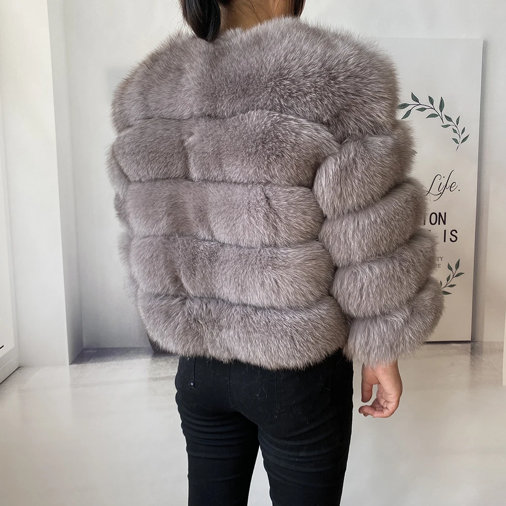 Real Fur Coat Women's Winter Warm Natural Fox Fur Coat High Quality LAN Fox Luxury Fashion 50cm Short Jacket Wholesale Hot 2023