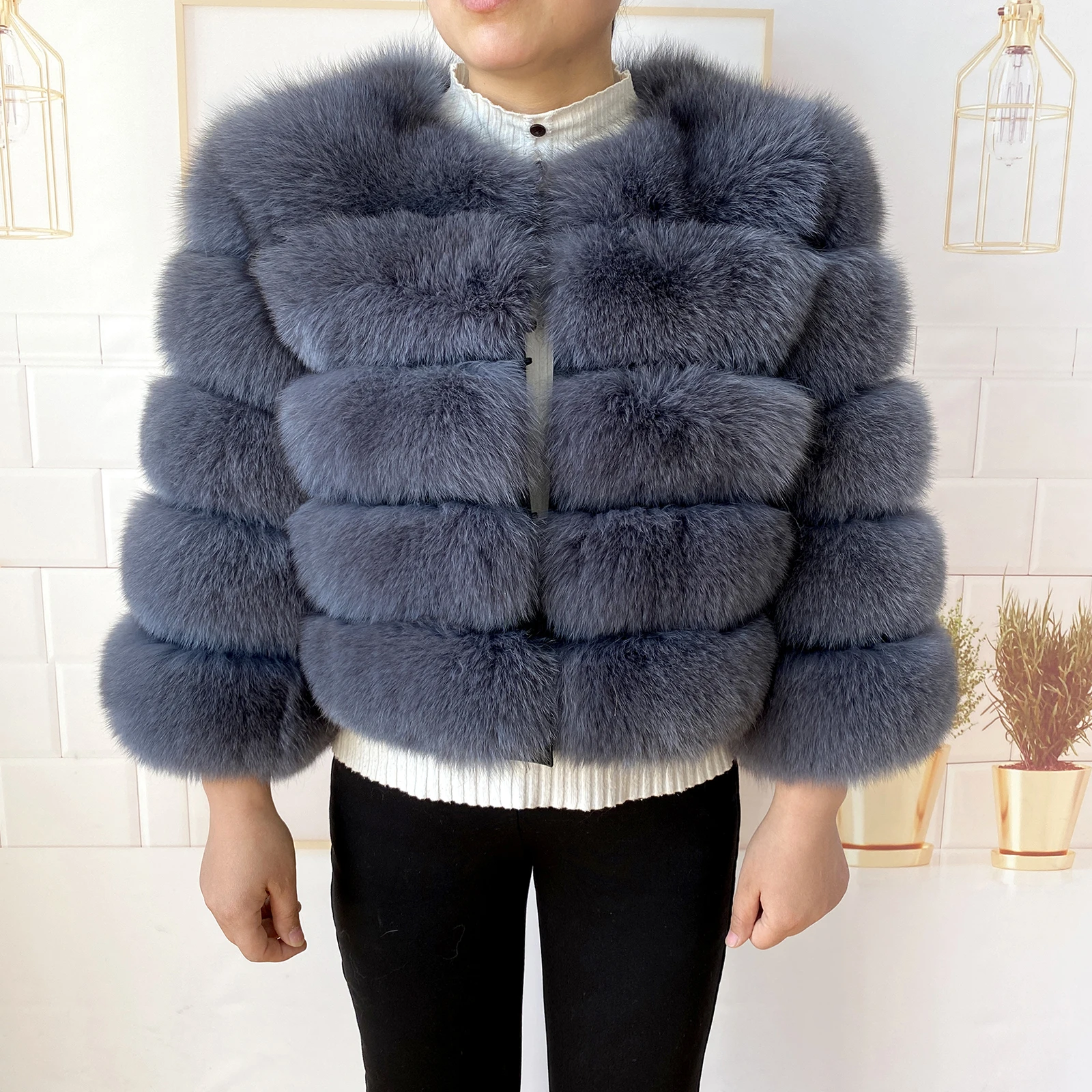 Real Fur Coat Women's Winter Warm Natural Fox Fur Coat High Quality LAN Fox Luxury Fashion 50cm Short Jacket Wholesale Hot 2023