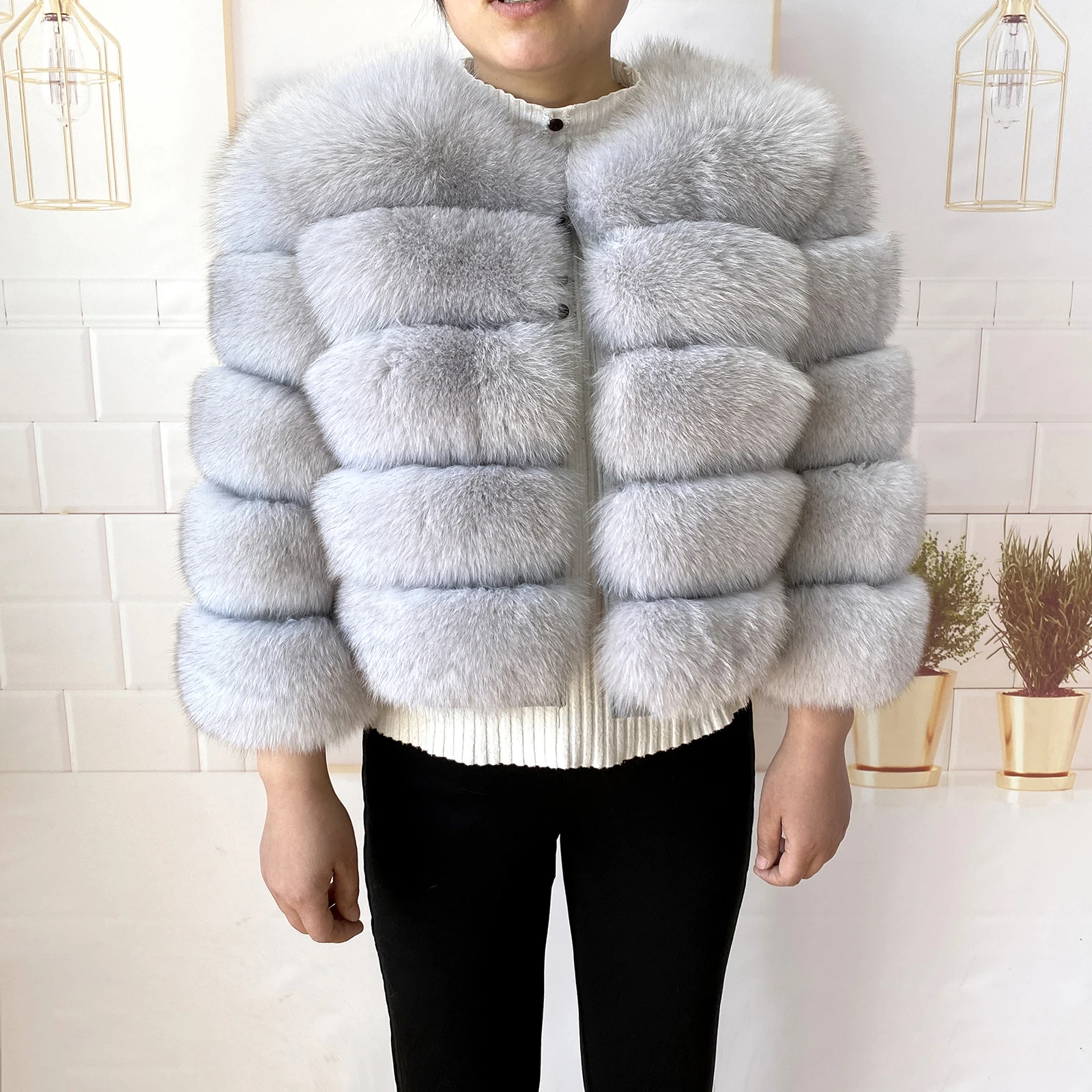 Real Fur Coat Women's Winter Warm Natural Fox Fur Coat High Quality LAN Fox Luxury Fashion 50cm Short Jacket Wholesale Hot 2023
