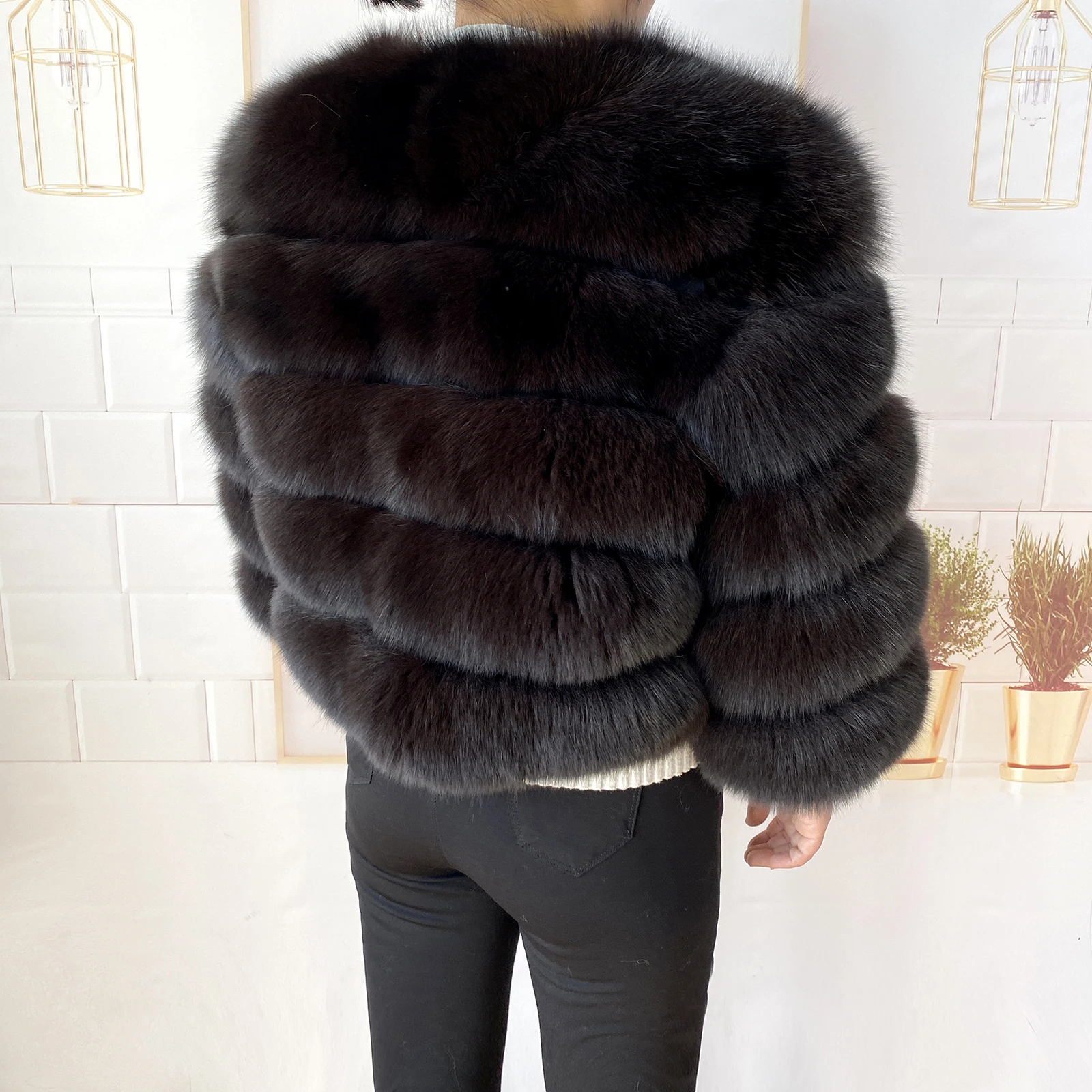 Real Fur Coat Women's Winter Warm Natural Fox Fur Coat High Quality LAN Fox Luxury Fashion 50cm Short Jacket Wholesale Hot 2023