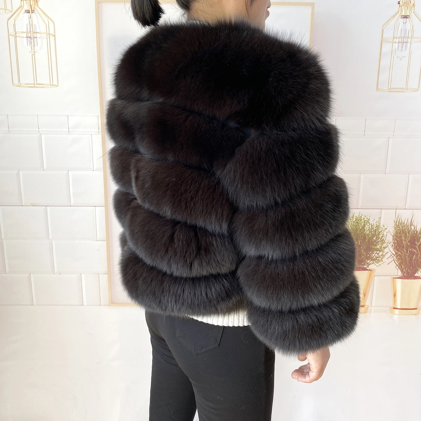 Real Fur Coat Women's Winter Warm Natural Fox Fur Coat High Quality LAN Fox Luxury Fashion 50cm Short Jacket Wholesale Hot 2023