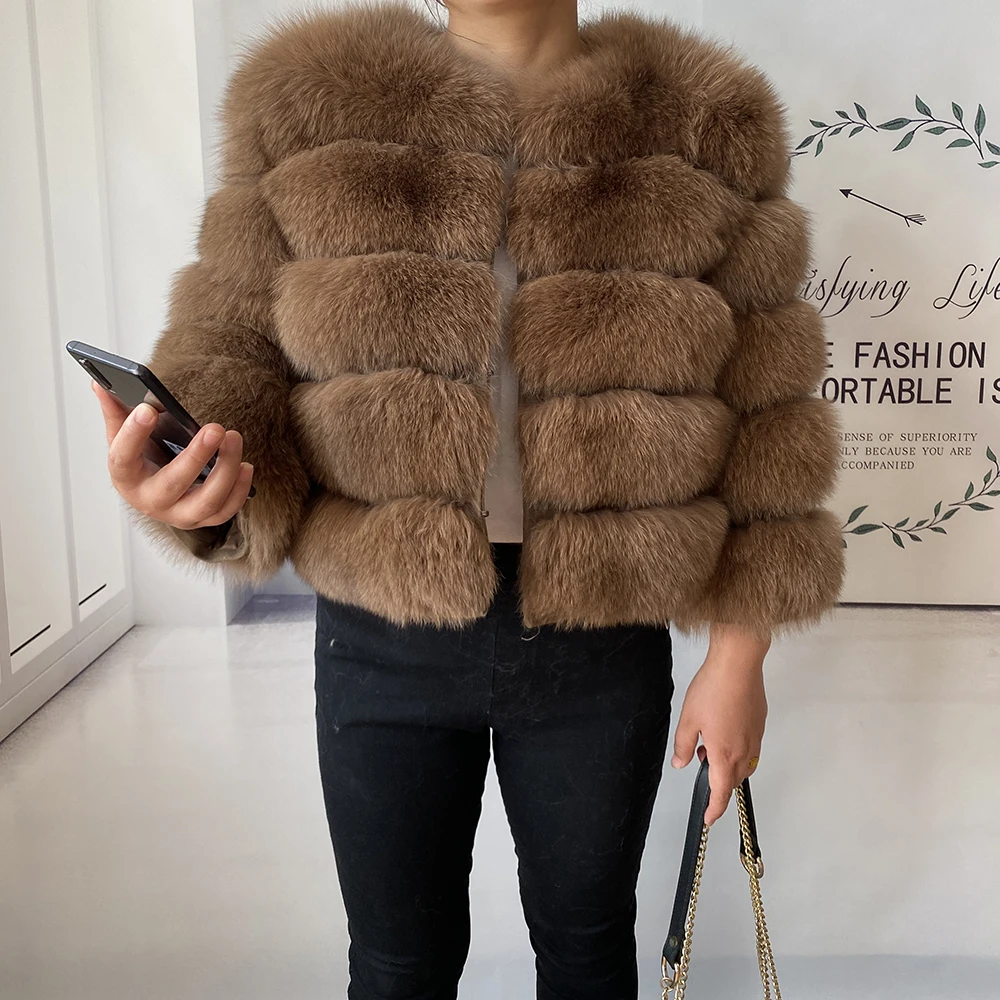 Real Fur Coat Women's Winter Warm Natural Fox Fur Coat High Quality LAN Fox Luxury Fashion 50cm Short Jacket Wholesale Hot 2023