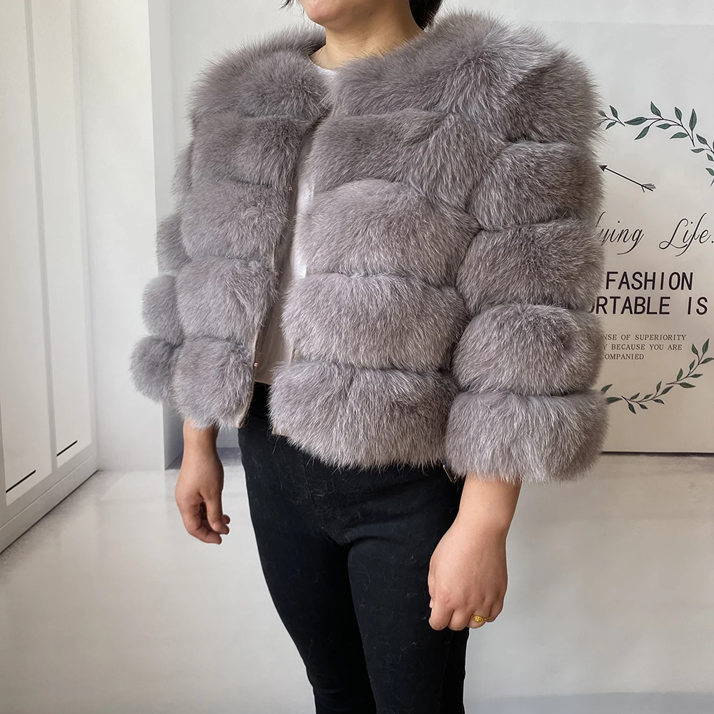 Real Fur Coat Women's Winter Warm Natural Fox Fur Coat High Quality LAN Fox Luxury Fashion 50cm Short Jacket Wholesale Hot 2023