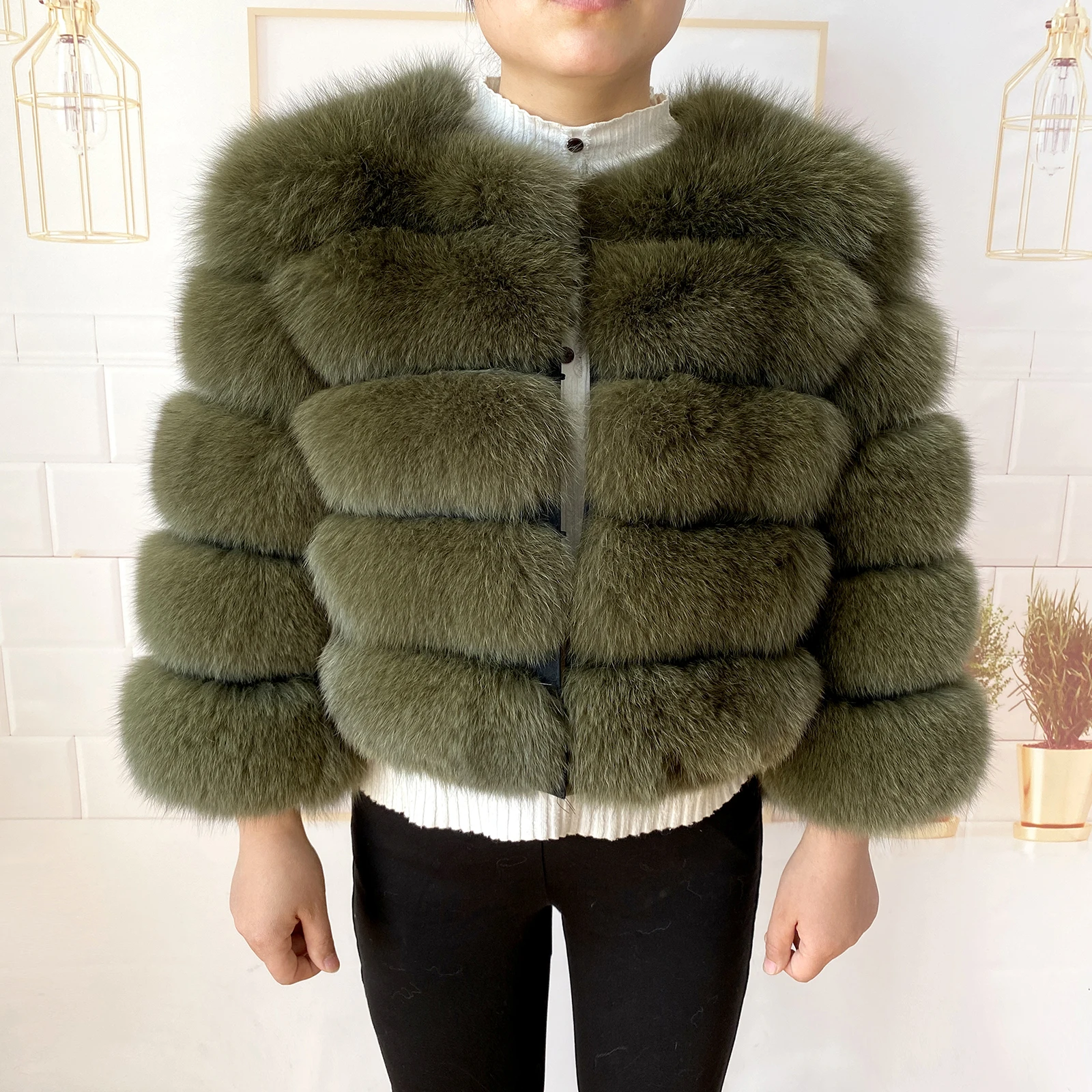 Real Fur Coat Women's Winter Warm Natural Fox Fur Coat High Quality LAN Fox Luxury Fashion 50cm Short Jacket Wholesale Hot 2023