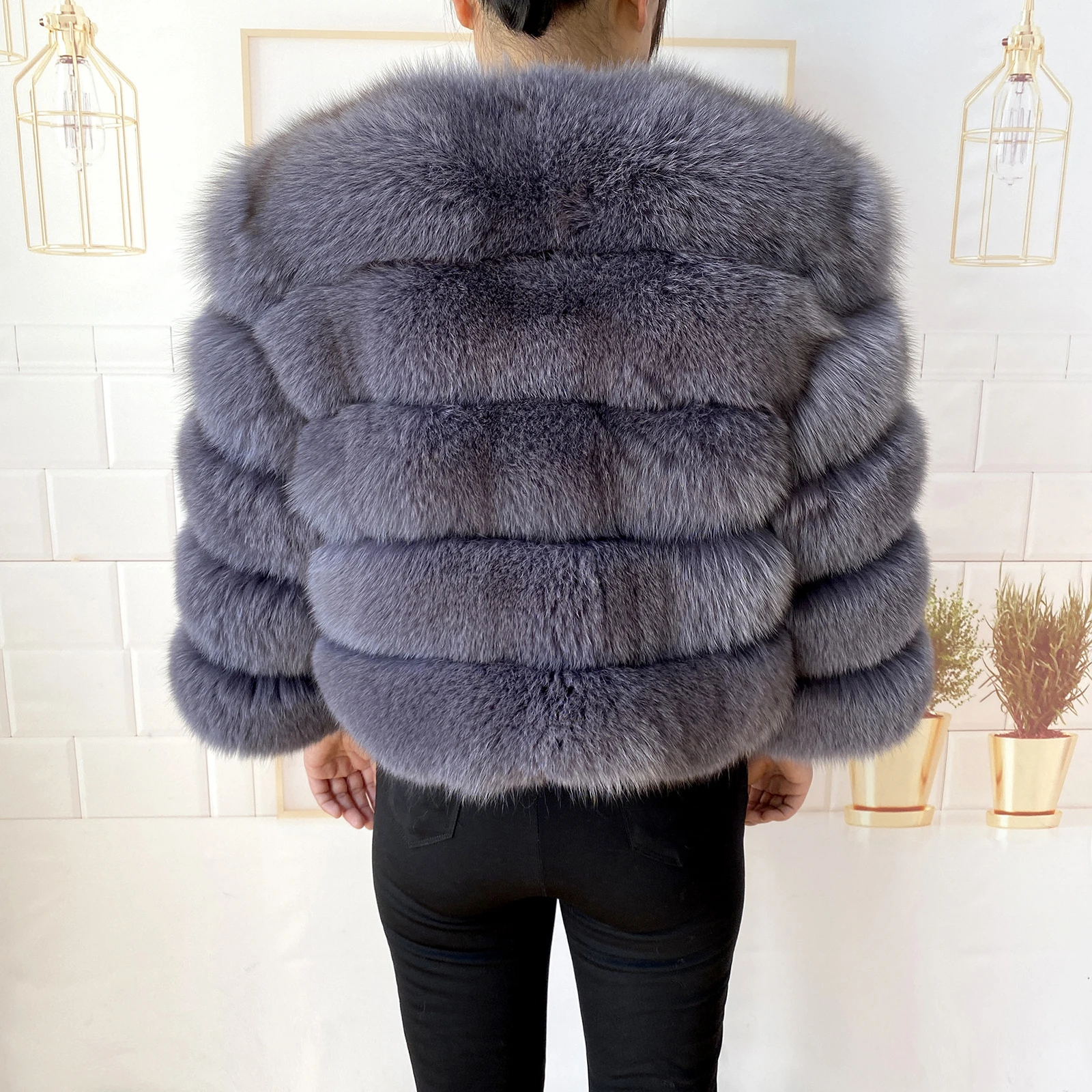 Real Fur Coat Women's Winter Warm Natural Fox Fur Coat High Quality LAN Fox Luxury Fashion 50cm Short Jacket Wholesale Hot 2023