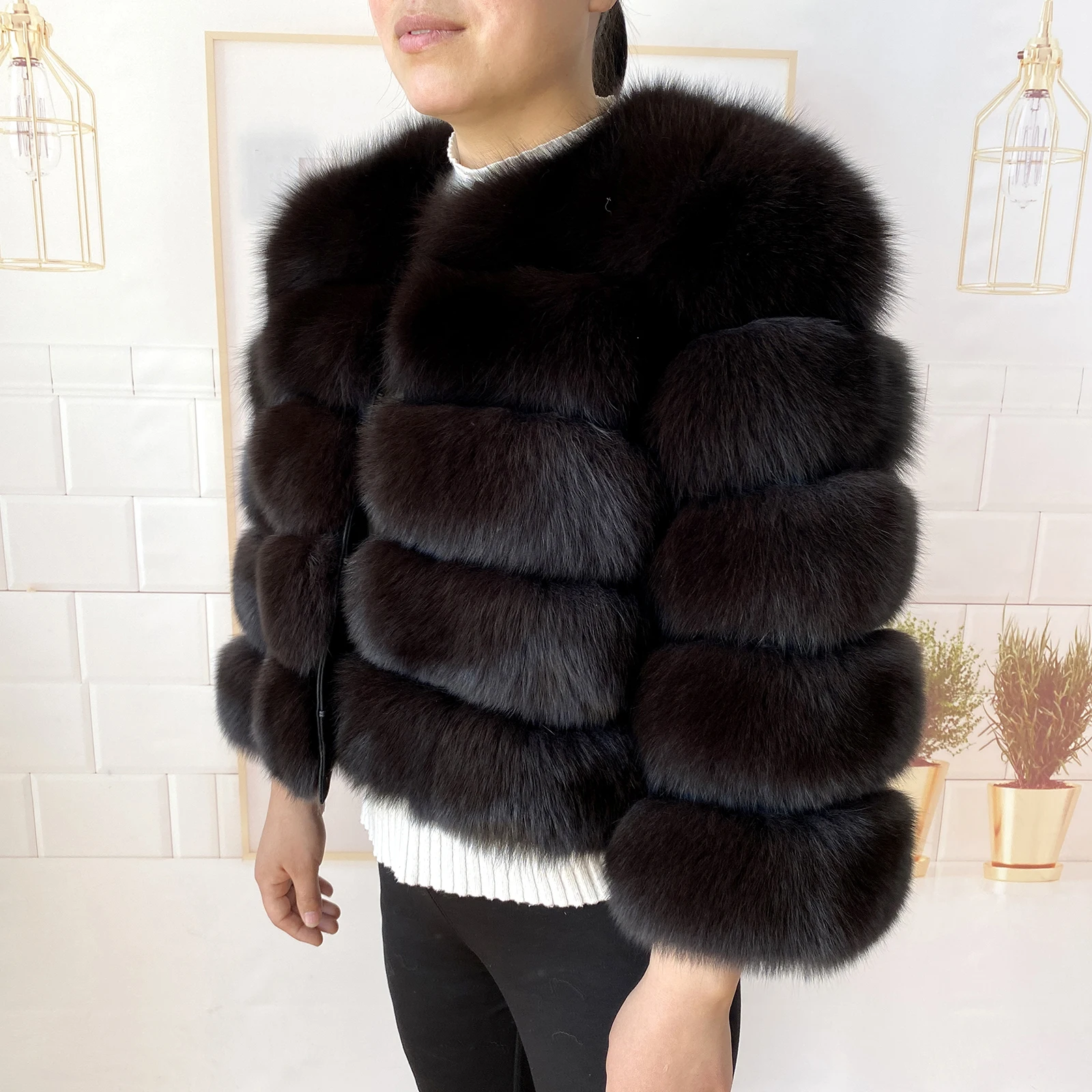 Real Fur Coat Women's Winter Warm Natural Fox Fur Coat High Quality LAN Fox Luxury Fashion 50cm Short Jacket Wholesale Hot 2023