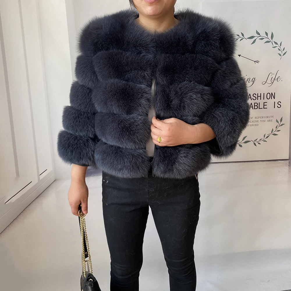 Real Fur Coat Women's Winter Warm Natural Fox Fur Coat High Quality LAN Fox Luxury Fashion 50cm Short Jacket Wholesale Hot 2023