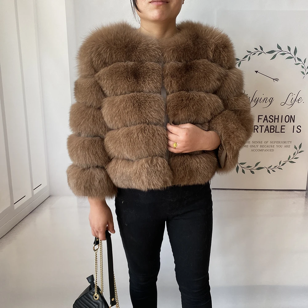 Real Fur Coat Women's Winter Warm Natural Fox Fur Coat High Quality LAN Fox Luxury Fashion 50cm Short Jacket Wholesale Hot 2023