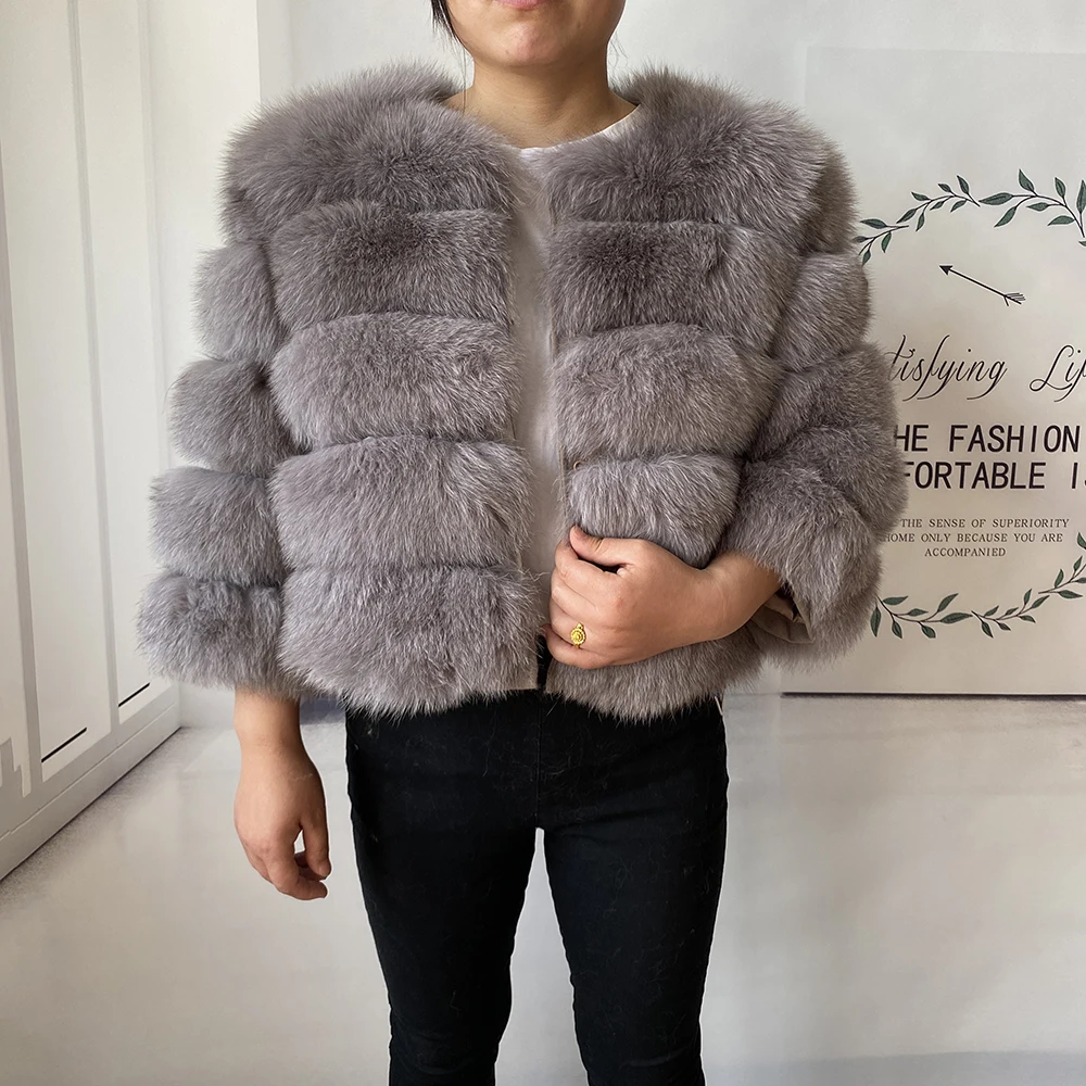 Real Fur Coat Women's Winter Warm Natural Fox Fur Coat High Quality LAN Fox Luxury Fashion 50cm Short Jacket Wholesale Hot 2023