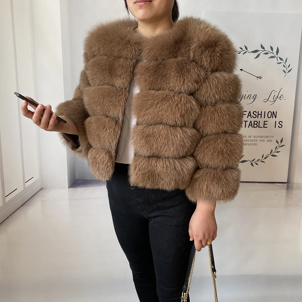 Real Fur Coat Women's Winter Warm Natural Fox Fur Coat High Quality LAN Fox Luxury Fashion 50cm Short Jacket Wholesale Hot 2023