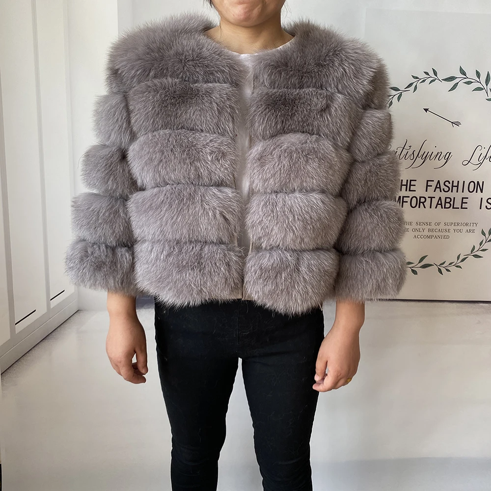Real Fur Coat Women's Winter Warm Natural Fox Fur Coat High Quality LAN Fox Luxury Fashion 50cm Short Jacket Wholesale Hot 2023