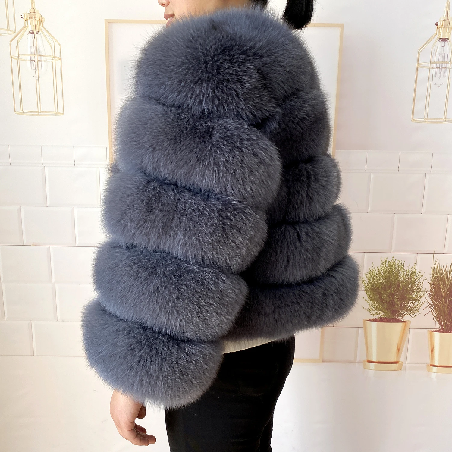 Real Fur Coat Women's Winter Warm Natural Fox Fur Coat High Quality LAN Fox Luxury Fashion 50cm Short Jacket Wholesale Hot 2023