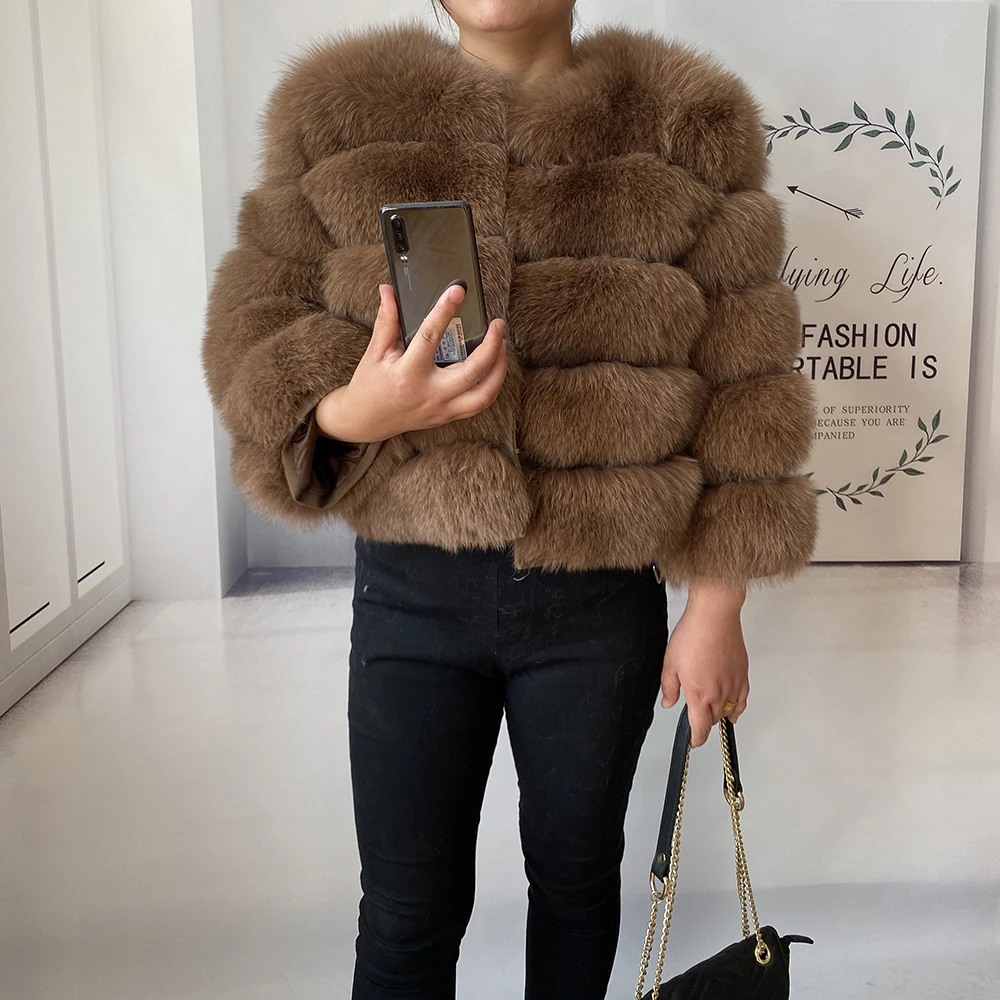 Real Fur Coat Women's Winter Warm Natural Fox Fur Coat High Quality LAN Fox Luxury Fashion 50cm Short Jacket Wholesale Hot 2023