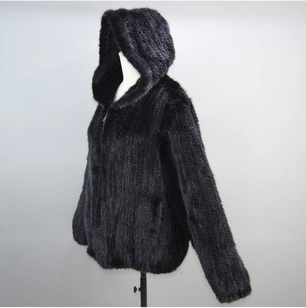 2026 New Women Mink Fur Coat Long-Sleeve Hooded Casual Jacket Fashion All-match Zipper Knitted Outerwear Jacket Custom Plus Size