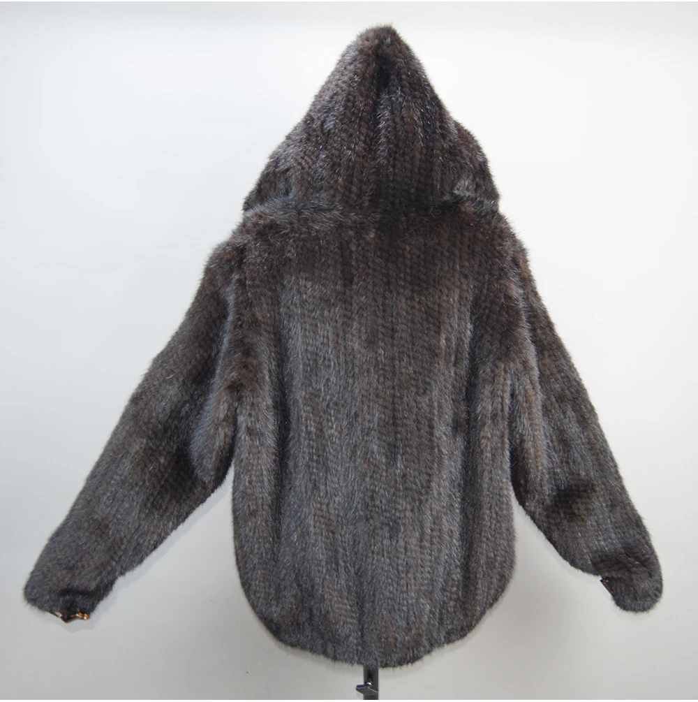 2026 New Women Mink Fur Coat Long-Sleeve Hooded Casual Jacket Fashion All-match Zipper Knitted Outerwear Jacket Custom Plus Size