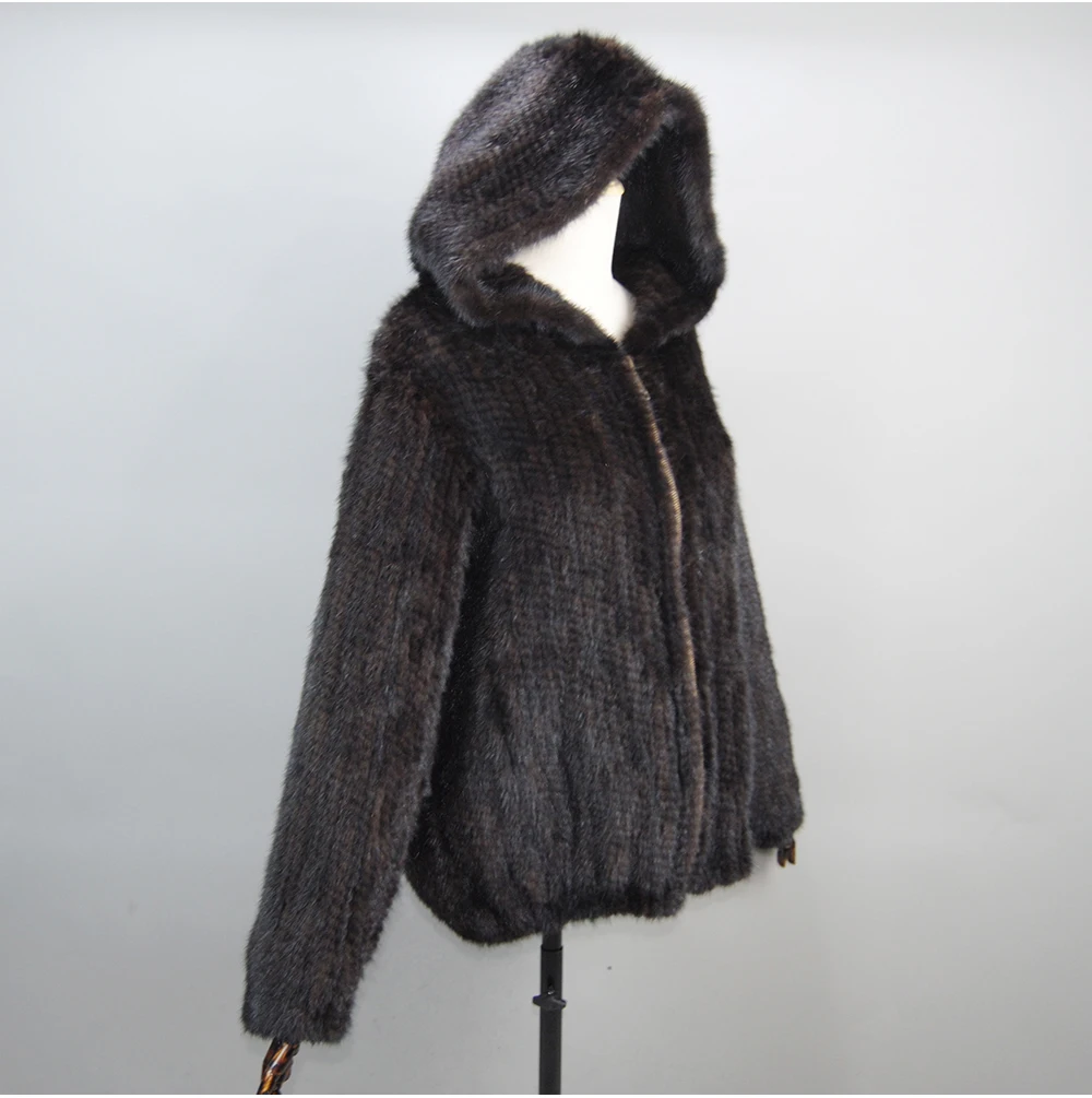 2026 New Women Mink Fur Coat Long-Sleeve Hooded Casual Jacket Fashion All-match Zipper Knitted Outerwear Jacket Custom Plus Size
