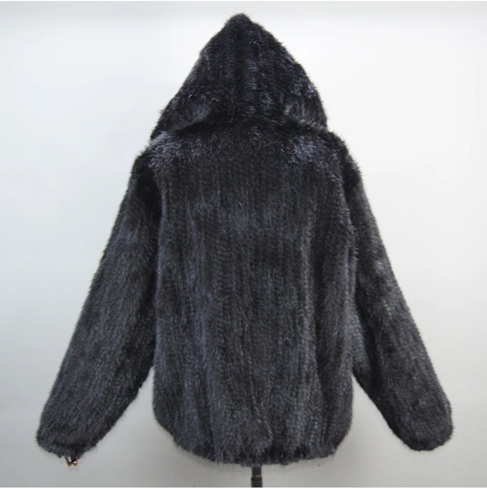 2026 New Women Mink Fur Coat Long-Sleeve Hooded Casual Jacket Fashion All-match Zipper Knitted Outerwear Jacket Custom Plus Size