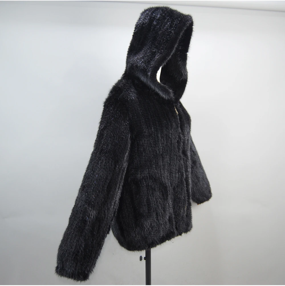 2026 New Women Mink Fur Coat Long-Sleeve Hooded Casual Jacket Fashion All-match Zipper Knitted Outerwear Jacket Custom Plus Size