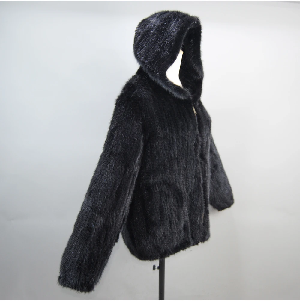 2026 New Women Mink Fur Coat Long-Sleeve Hooded Casual Jacket Fashion All-match Zipper Knitted Outerwear Jacket Custom Plus Size