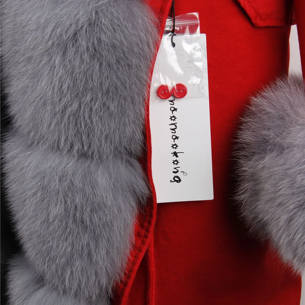 MAOMAOKONG 2026 Winter Women Coat Natural Fox Fur Collar Cuff Black Jackets Outwear Thick Luxury Real Fur Parka Women's Fur Coat